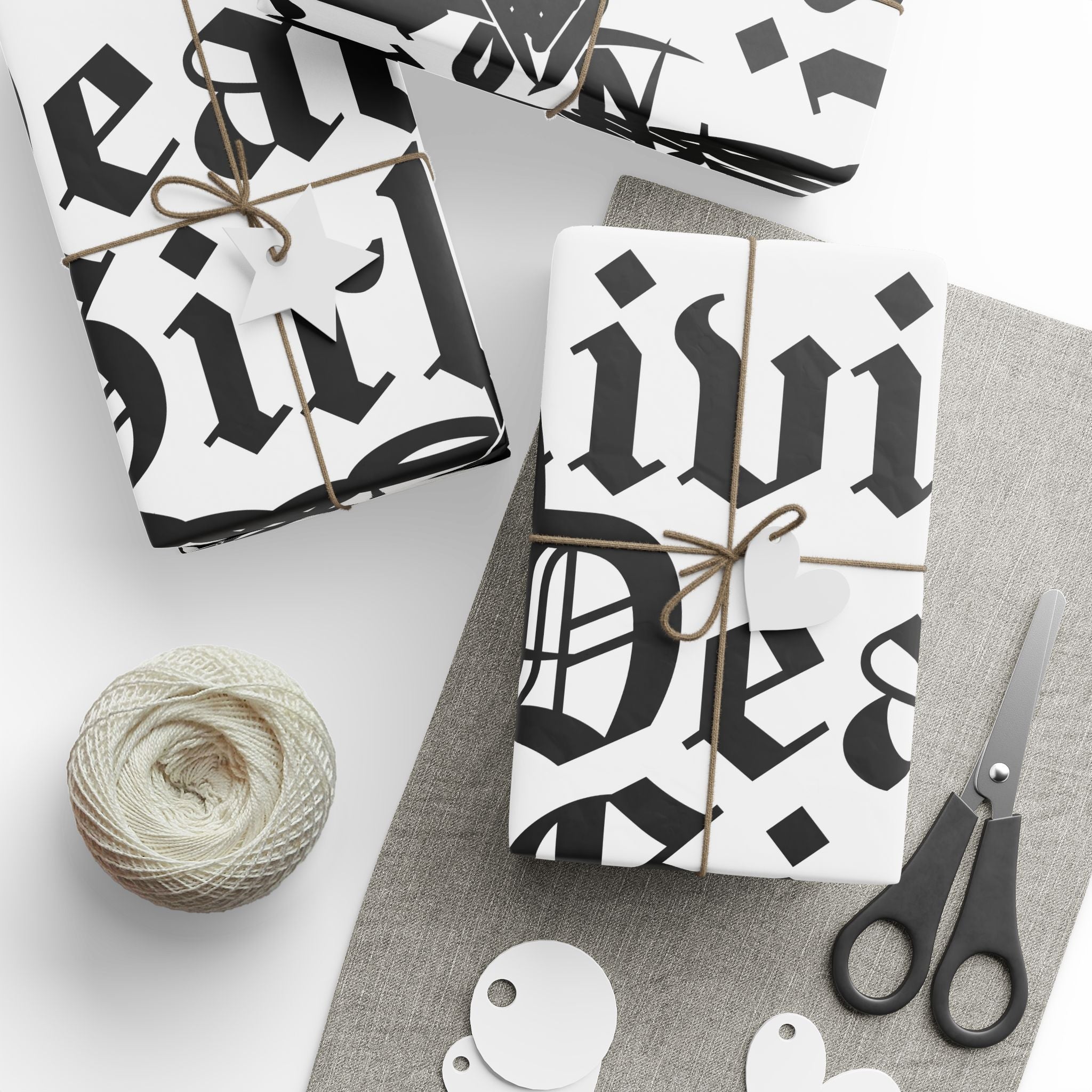 Gothic 'Dead Girl' Pattern Wrapping Paper Roll — Black & White Alternative Gift Wrap