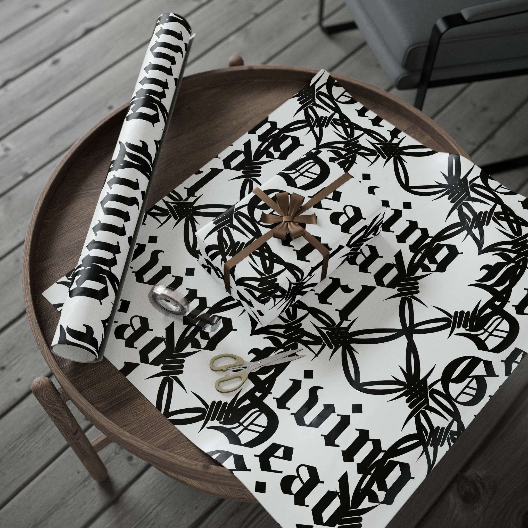 Gothic 'Dead Girl' Pattern Wrapping Paper Roll — Black & White Alternative Gift Wrap