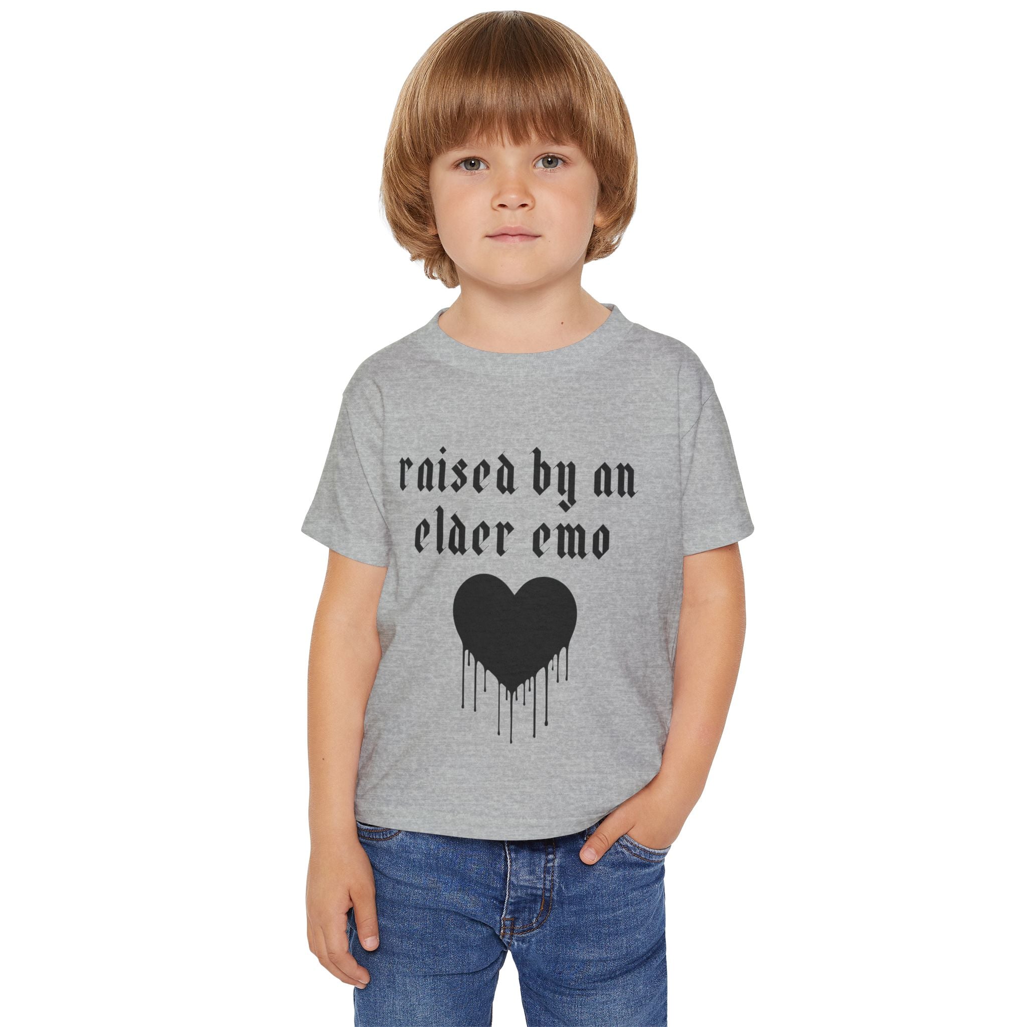 "Raised by an Elder Emo" Dripping Heart Kids Tee