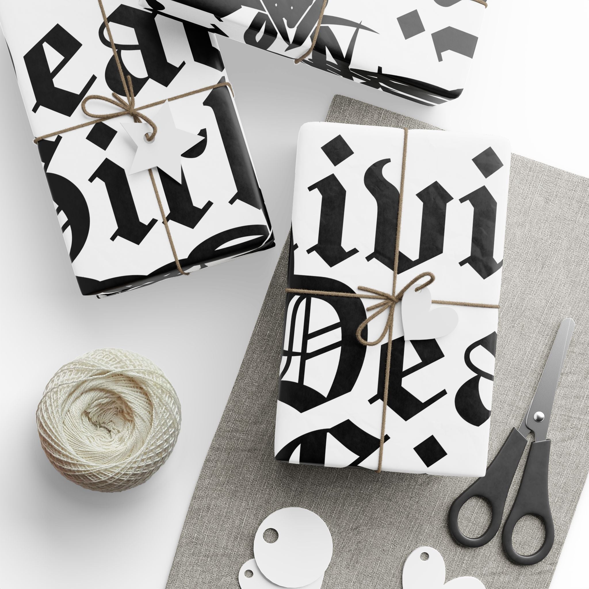 Gothic 'Dead Girl' Pattern Wrapping Paper Roll — Black & White Alternative Gift Wrap