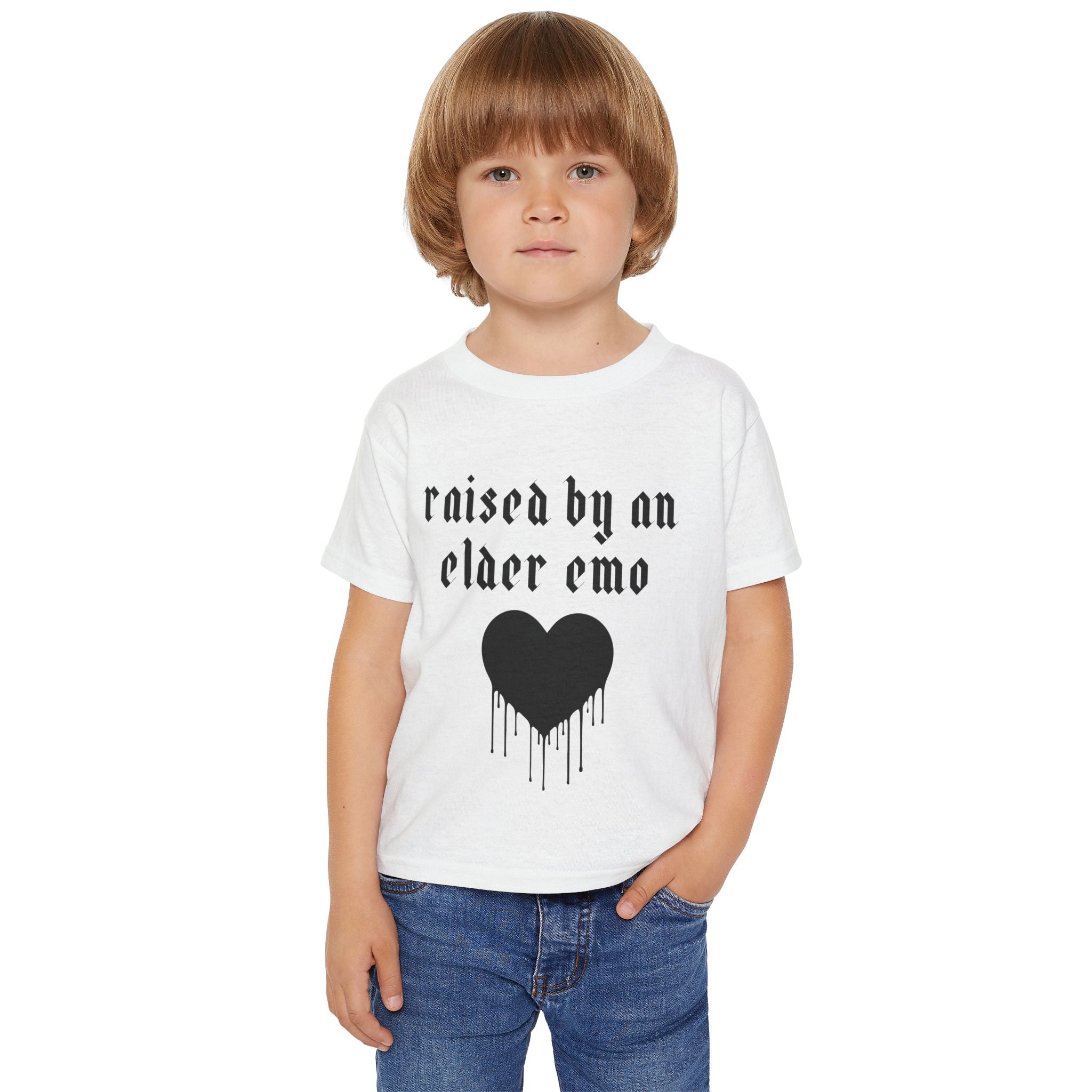 "Raised by an Elder Emo" Dripping Heart Kids Tee